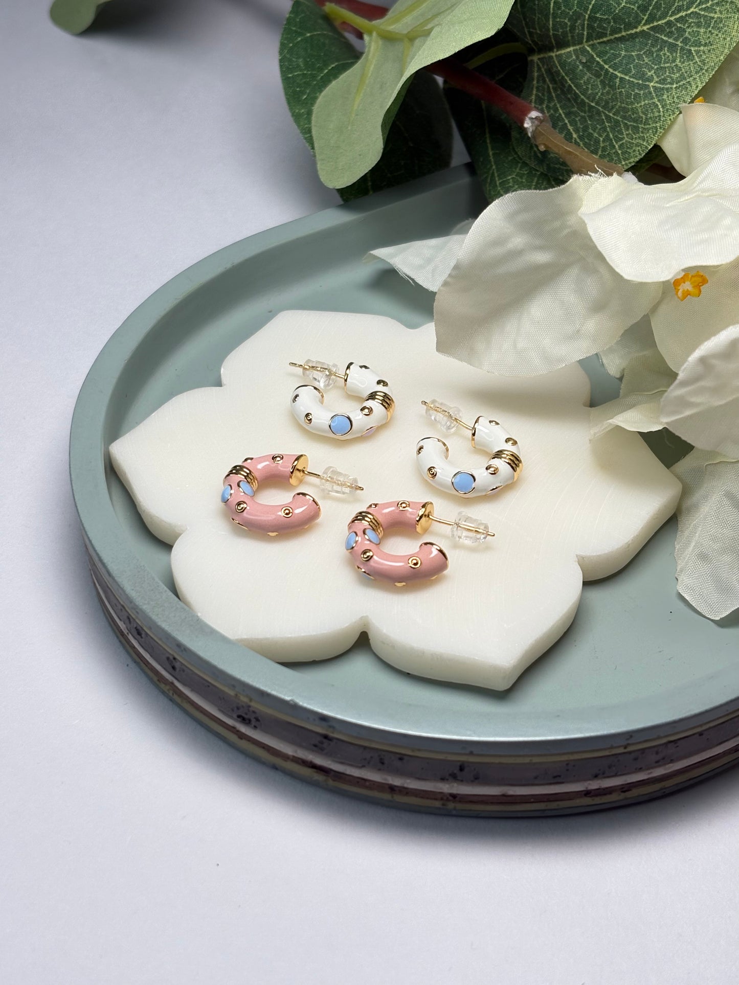 Enamel Mini Hoops - Frost Petal