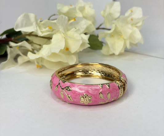 Blush Bloom Enamel Floral Bangle in Pink