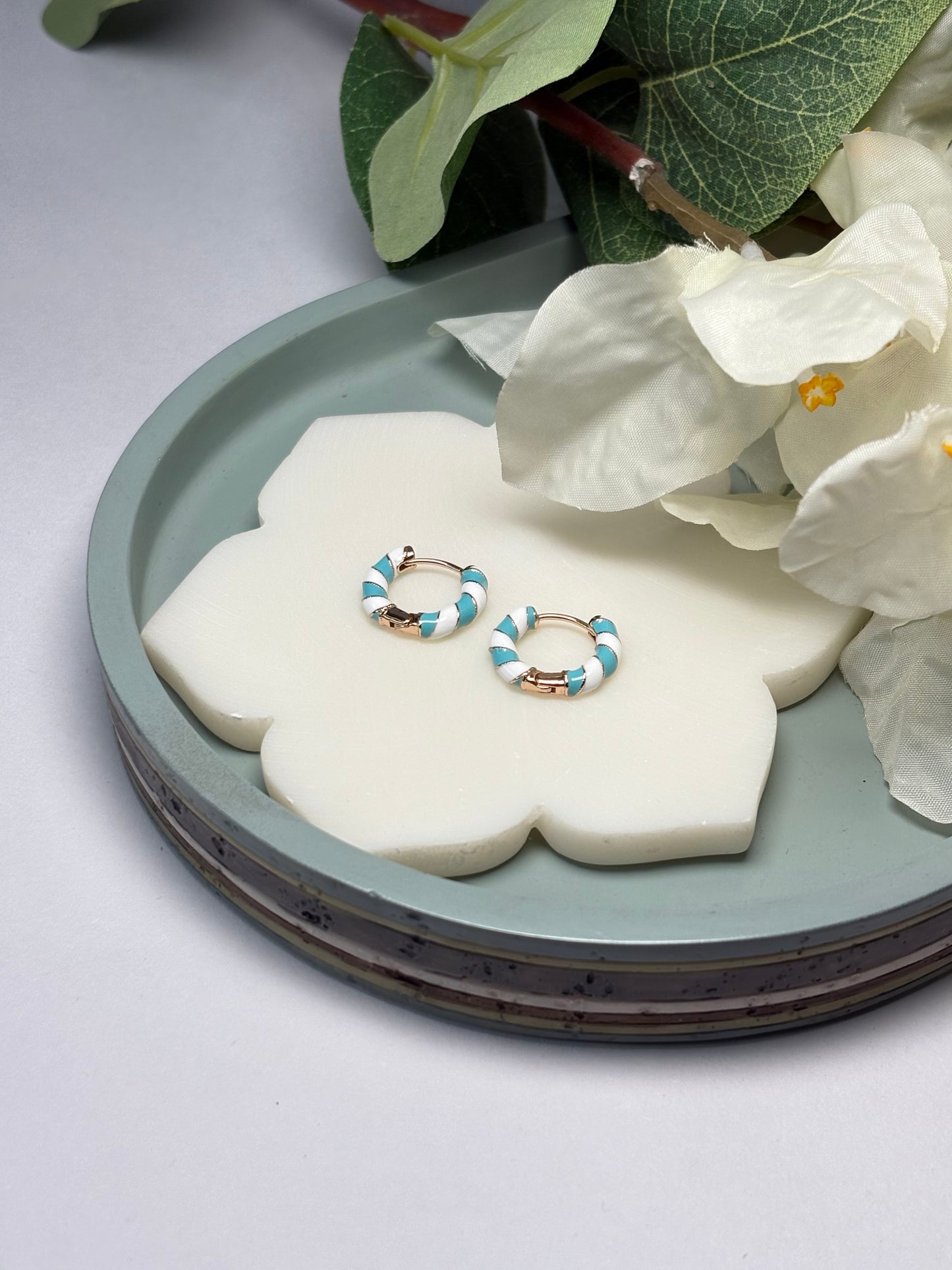 Enamel Mini Hoops -  Aqua Noor