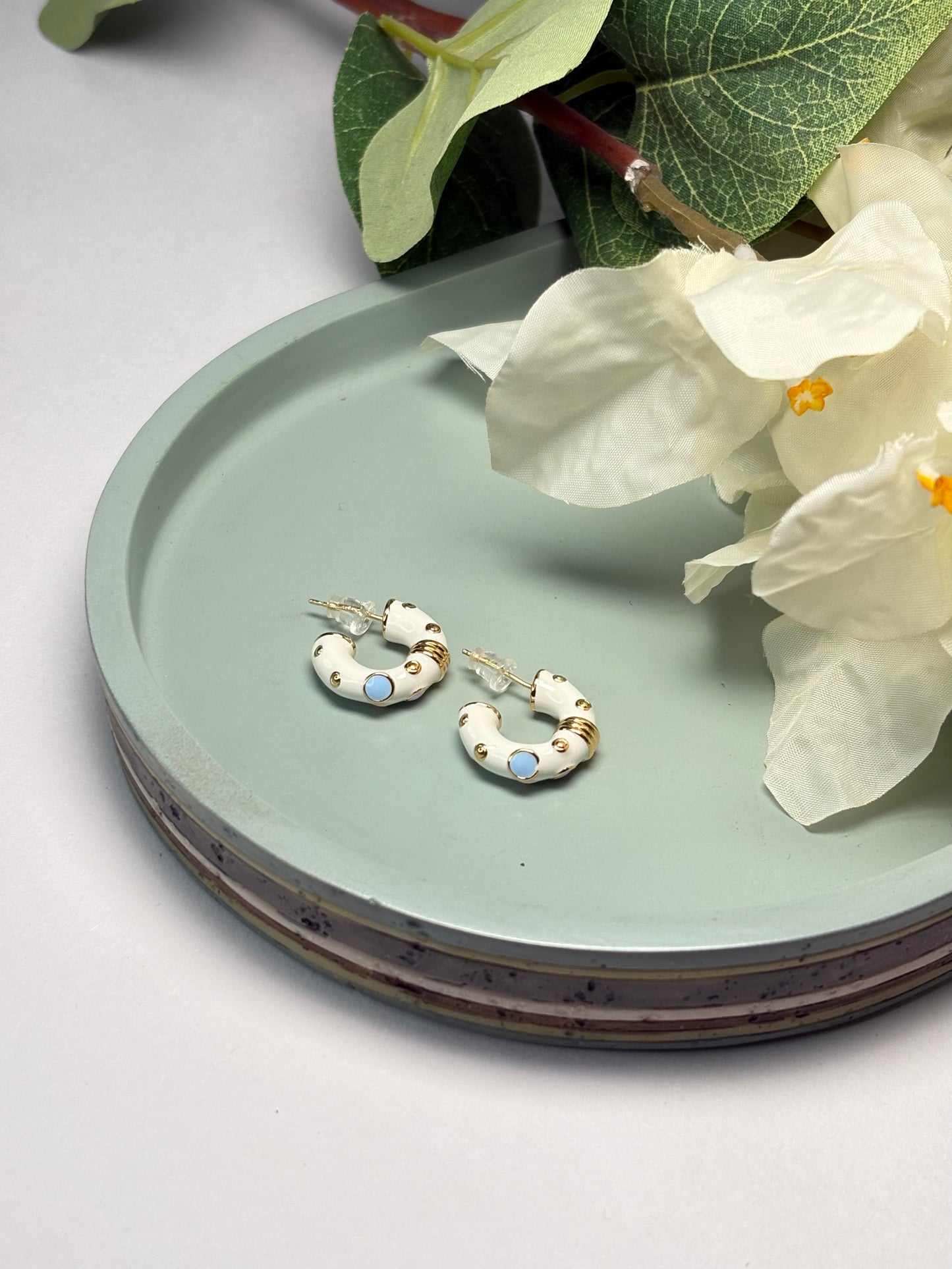 Enamel Mini Hoops - Frost Petal