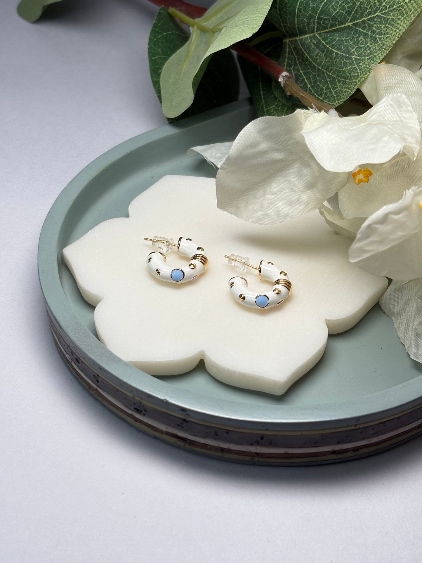 Enamel Mini Hoops - Frost Petal