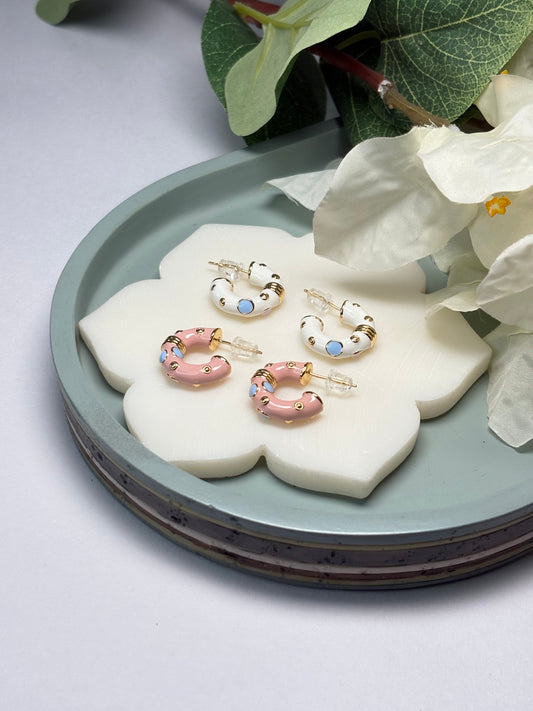 Enamel Mini Hoops - Frost Petal