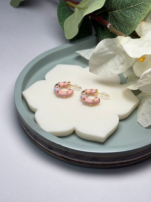 Enamel Mini Hoops - Frost Petal