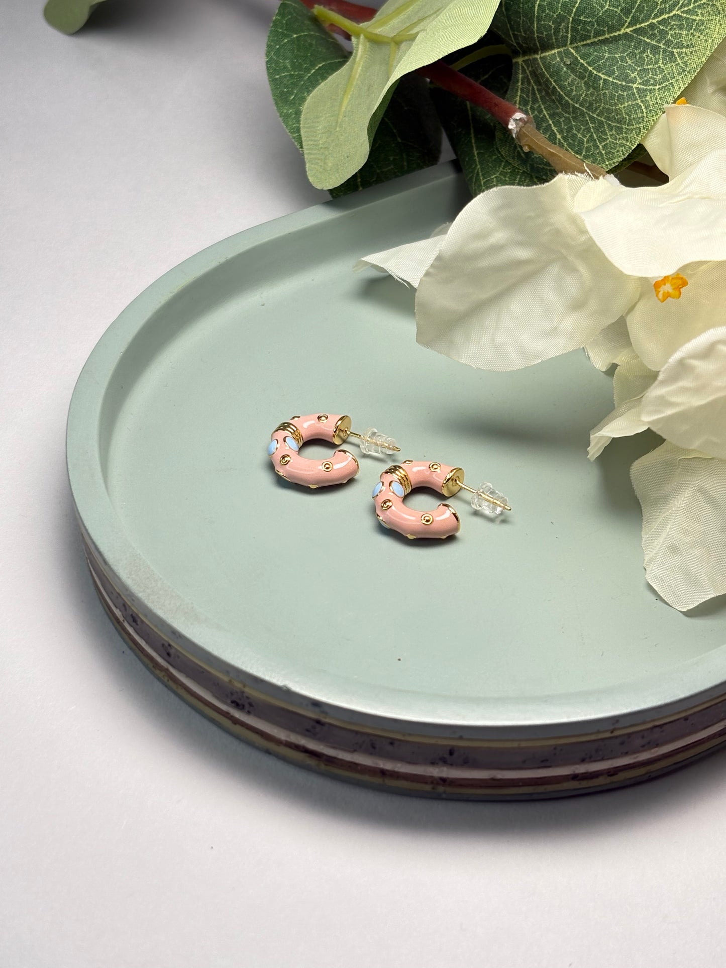 Enamel Mini Hoops - Frost Petal
